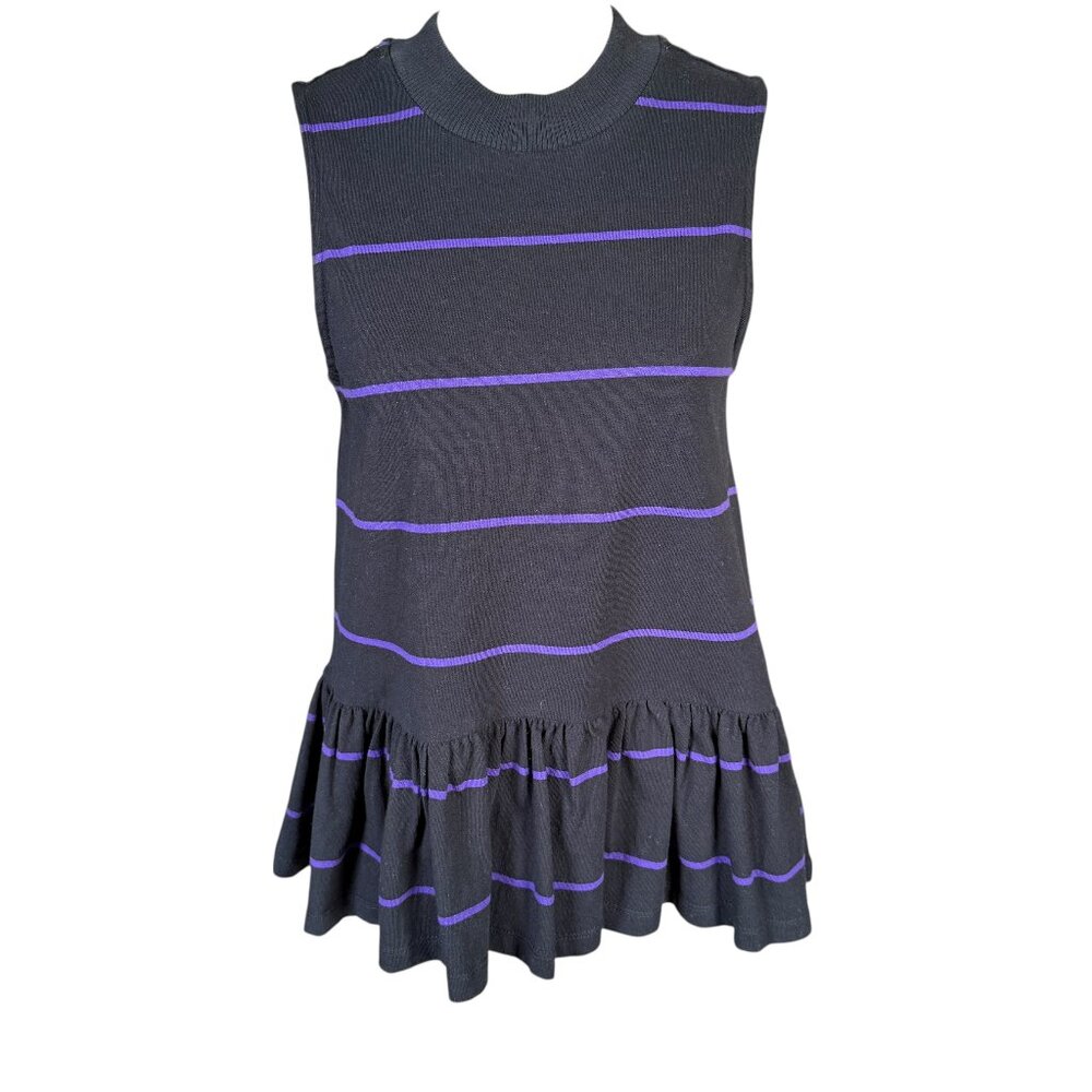 Anthropologie sleeveless black and purple stripe pullover peplum ruffle top S